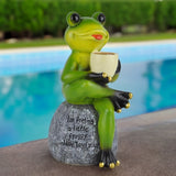 Coffee Drinking Frog Garden Statue with Funny Quote