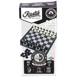 Travel Games: Rustik Foldable Magnetic Checkers/Chess  (Black/White)