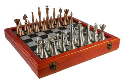 Chess Set - Brass Art Deco with Cherry Stained Chest