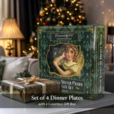 Decor Steals Special - Victorian Elegance Set of 4 Plates with Real Gold Trim, Holiday Christmas Red and Green Tableware Collection for Salad, Dessert, Appetizer, and Side Plates