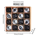 Creepy Boo Assorted 16 Piece Black and White Ornament Bundle, Monochrome 3" Halloween Bauble Set