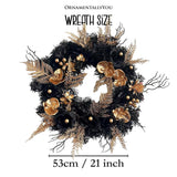 Black and Bronze Elegantly Goth 20" Wreath, Premium Gold Door Decoration with Floral Orchids