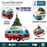 Camping RV Glass Christmas Ornament, Camper Trailer Motorhome Traveler Gift