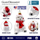 Classic White Polar Bear Glass Christmas Ornament