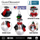 Dapper Gentleman Snowman Glass Christmas Ornament, Refined Handblown Holiday Tree Decor