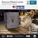 Luxurious Ceramic Deer Candle, Holiday Home Decor Scented with an Enticing English Pear Aroma