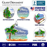 Merry Beachmas Christmas Palm Tree Glass Ornament, Xmas in July Tropical Decor