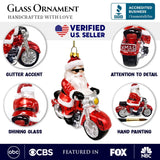 Motorcycle Santa Cruising Glass Christmas Ornament, Biker Gift