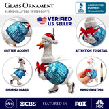 Playful Goose in Skates Glass Christmas Ornament, Whimsical Cute Duck Tree Decor