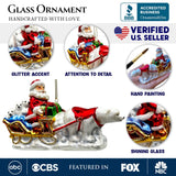 Polar Bear Santa Sleigh Glass Christmas Ornament, Exquisite Handblown Tree Decor