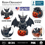 Spooky Gargoyle on a Pumpkin Ornament, Goth Halloween Themed Tree Decor