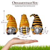 Buzzy Trio Set of Three Bumble Bee Gnome Figurines, 6" Tiered Tray Home or Garden Decoration