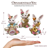 Easter Bunny Band Trio Set of Three Figurines, 3.5" Rabbit Statue