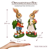 Harvest and Bloom Country Bunny Pair Figurine, 8" Rabbit Garden Statue Set