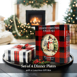 Holiday Cheer Set of 4 Plates with Real Gold Plaid Trim, Christmas Tableware Collection for Salad, Dessert, Appetizer, and Side Plates