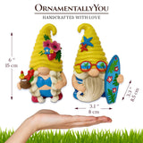 Tropical Beach Gnome Duo Figurine Set, Cute 6" Summer Decoration Garden Statue