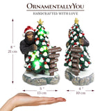 Whimsical Bigfoot Behind Christmas Tree Figurine, 7.5" Funny Holiday Yeti LED Statue, He Sees You When You're Sleeping