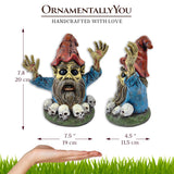 Zombie Gnome Garden Statue, 8" Outdoor Halloween Figurine Yard Decoration