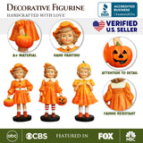 Inviting Pumpkin Girl Trio Set of Figurines, 6" Victorian Autumn Fall and Halloween Table Decoration