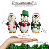 Caroling Penguin Trio Set of Christmas Figurines, 6" Winter Holiday Statue Set of Three