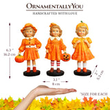 Inviting Pumpkin Girl Trio Set of Figurines, 6" Victorian Autumn Fall and Halloween Table Decoration