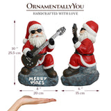 Merry Vibes Rockstar Santa Christmas Figurine, 10" Rock n Roll Lover Gift Garden Statue