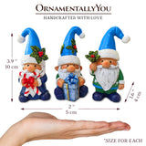 Sky Blue Hat Festive Holiday Gnome Set of Three Miniature Christmas Tabletop Figurine Statues