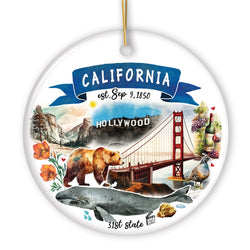 Artistic California State Themes and Landmarks Christmas Ornament