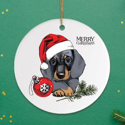 Dachshund Christmas Ornament, Cute Dog with Santa Hat