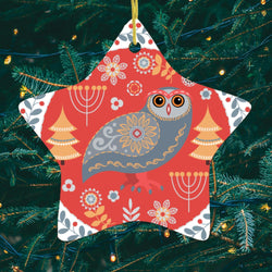 Ethnic Folk Owl Christmas Ornament, Scandinavian Vintage Theme