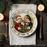 Decor Steals Special - Victorian Elegance Set of 4 Plates with Real Gold Trim, Holiday Christmas Red and Green Tableware Collection for Salad, Dessert, Appetizer, and Side Plates