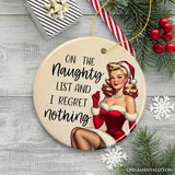 On the Naughty List and I Regret Nothing Funny Christmas Ornament, Dirty Joke Secret Santa Gift