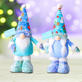 Frosty Elegent Winter Luxe Gnome Large Set, Festive Plush Holiday Blue Joyful Home Decor with Sequins