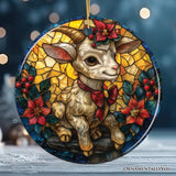 Elegant Goat Stained Glass Theme Ceramic Ornament, Billy Buck and Doe Mountain Animal Decor