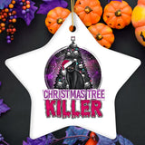 Black Cat Christmas Tree Killer Funny Emo Ornament, Spooky and Creepy Holiday Decor