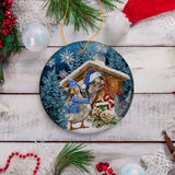 Charming Winter Farm Cabin and Animals Ceramic Christmas Ornament, Duck, Pig, and Chicken