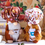 Cozy Artisanal Cafe Coffee Drinking Gnomes Set of Two, Rustic Bistro Decor Gift