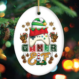 Cute Festive Gamer Elf with Plaids Christmas Ornament