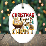 Dazzling Christmas Begins with Christ Ornament, Ceramic Christian Holiday Art