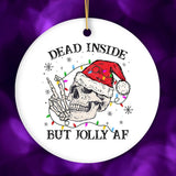 Dead Inside but Jolly AF Santa Skeleton Christmas Ornament, Dark Humor Emo Theme Gift