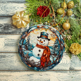 Elegant Snowman Stained Glass Themed Ceramic Christmas Ornament