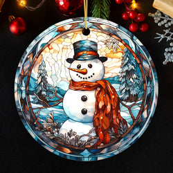 Elegant Snowman Stained Glass Themed Ceramic Christmas Ornament