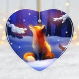 Fox in Snow Forest Ornament, Majestic Illustration Fairytale, Anime Nature