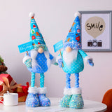 Frosty Elegent Winter Luxe Gnome Large Set, Festive Plush Holiday Blue Joyful Home Decor with Sequins