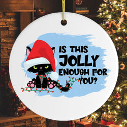 Funny Black Cat Cranky Christmas Humor Ornament