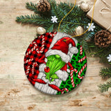 Green Christmas Gnome Festive Holiday Ceramic Ornament, Candy Cane and Plaid