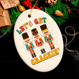 Groovy Let’s Get Crackin’ Retro Christmas Ornament with Nutcracker Art