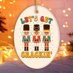 Groovy Let’s Get Crackin’ Retro Christmas Ornament with Nutcracker Art