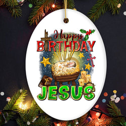 Happy Birthday Jesus Christmas Ornament, Nativity Religious Decor