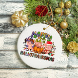 Happy Hallothankmas Cute Festive Pigs Holiday Christmas Ornament, Halloween and Thanksgiving Fall Theme